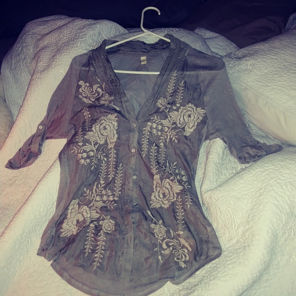 Anthropology Tiny Embroidered Blouse